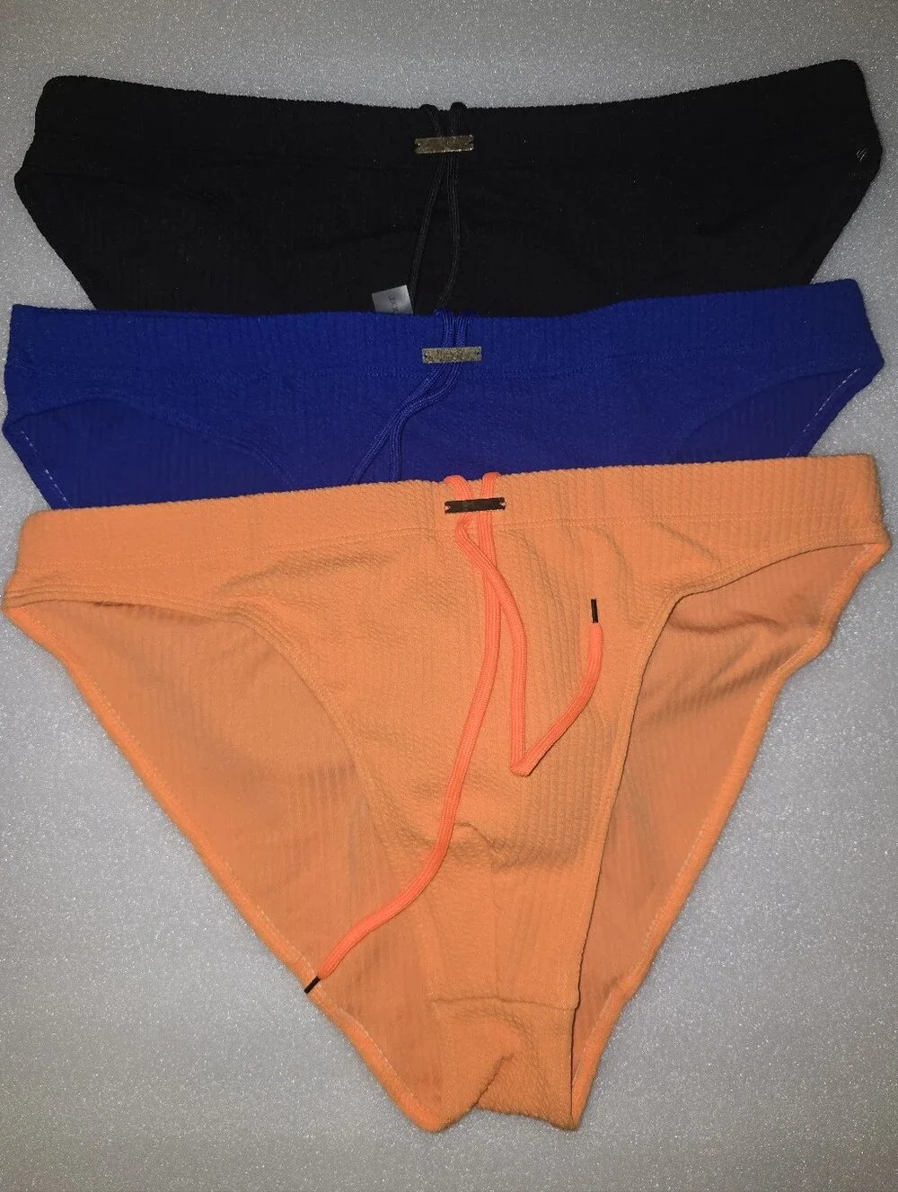 Men's Ribbed Bikini Swim Briefs - Black, Royal Blue & Orange - XL